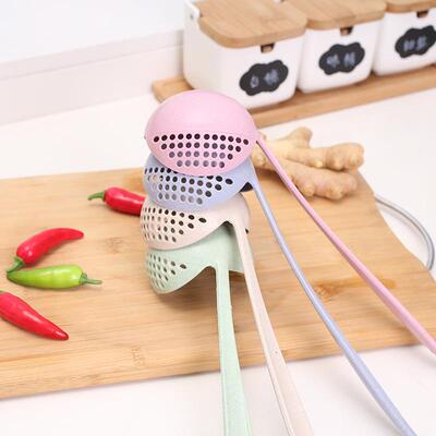 Dual-purpose long-handled plastic spoon made from wheat stra