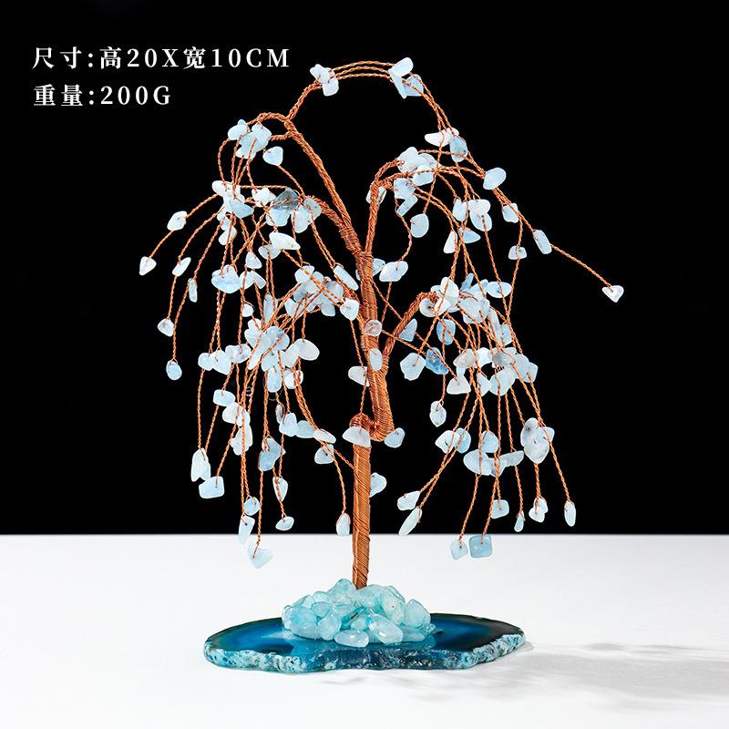 天然水晶垂柳树招财树能量水晶碎石玛瑙片底座工艺品创意装饰摆件