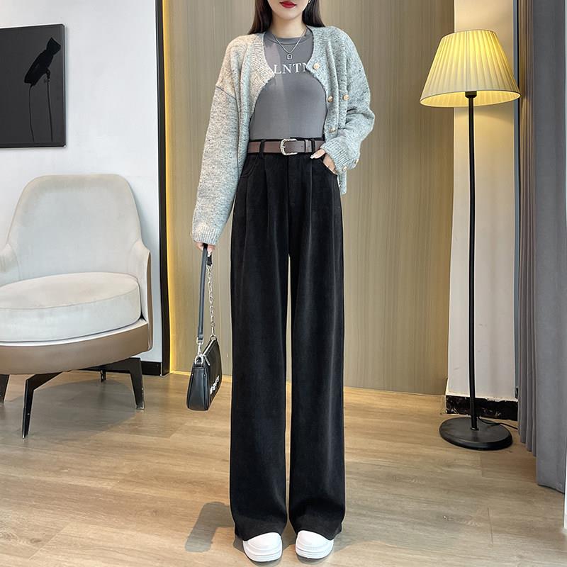 极速黑色西装裤女春秋新款大码高腰显瘦200斤高级感加绒直筒阔腿