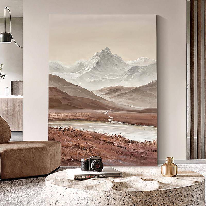 手绘油画 画现代极简玄关客厅山水大幅立体装饰画 画侘寂风抽象风