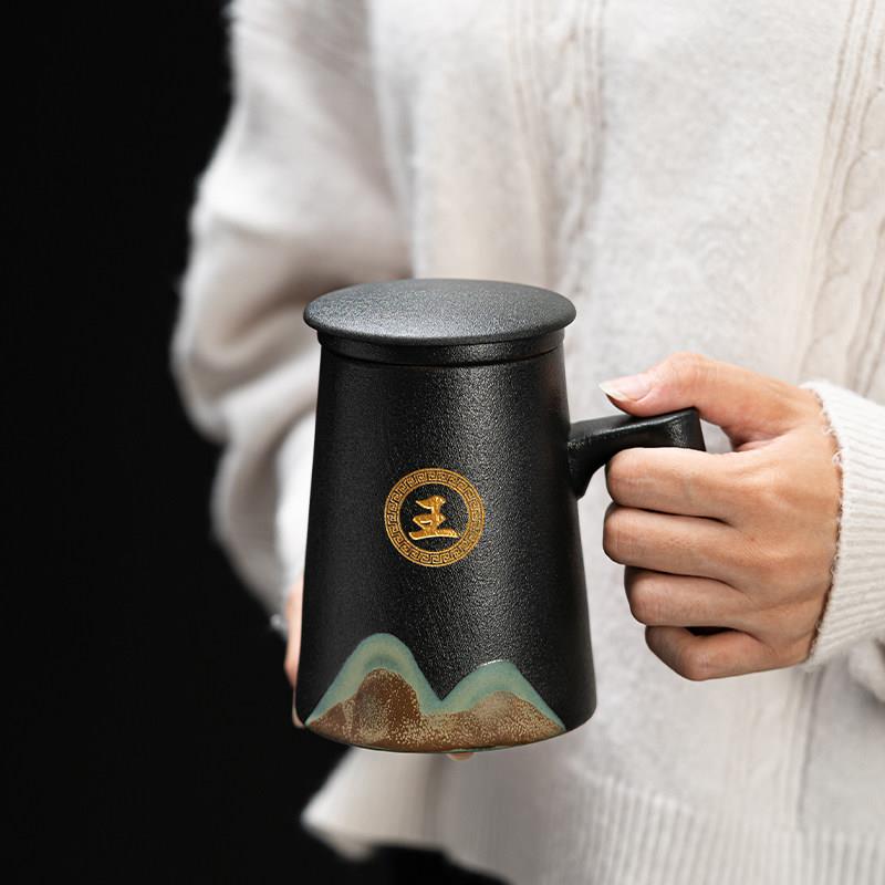 定制茶杯陶瓷个人专用带盖子茶水分离刻字男士主人杯办公杯泡茶杯