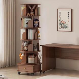 实木旋转书架一体靠墙可移动绘本架家用儿童转角不占地360度书柜