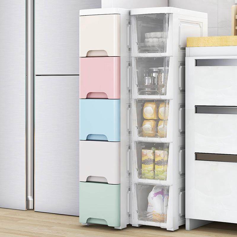 夹缝透明塑料抽屉式收纳零食柜家用浴室厕所五斗柜桌下储物整理箱