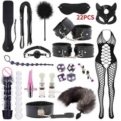 NEW BDSM Sexy Leather Plush Sex Bondage Set Handcuffs Sex Ga
