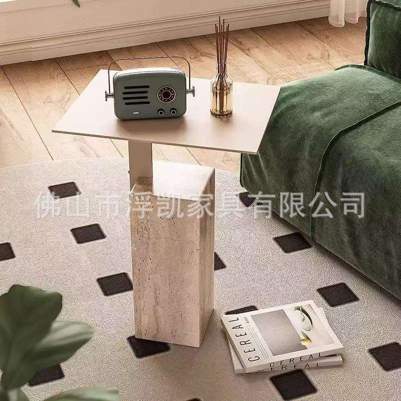 2025款天然洞石边几设计师沙发小边几创意个性方几角几复古洞石茶