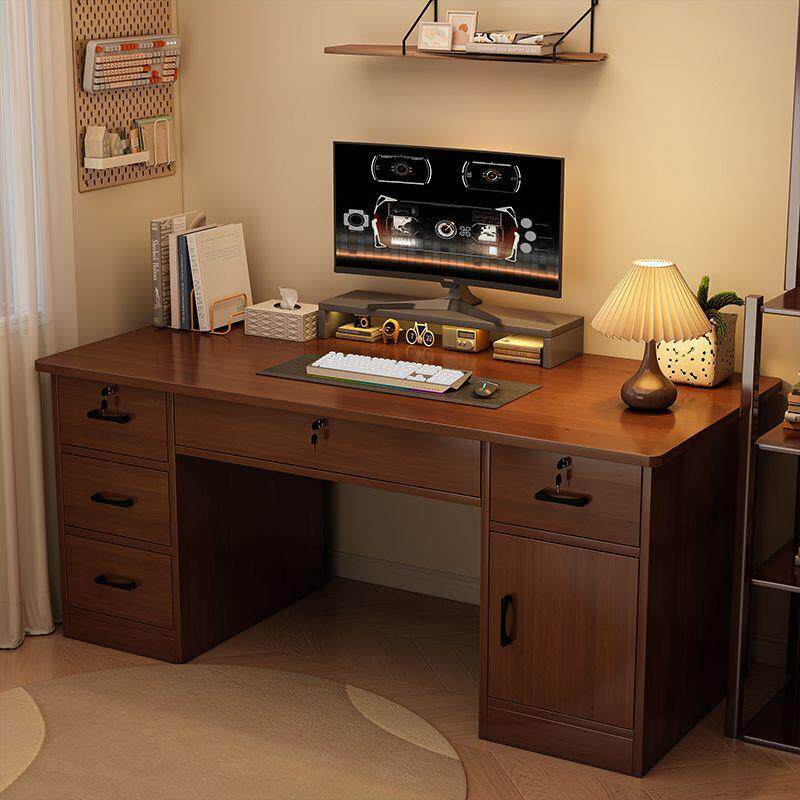实木电脑桌带锁简约现代办公桌子卧室书桌学生家用学习桌写字台