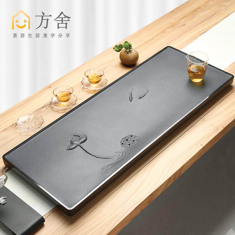 方舍天然整块乌金石头茶盘办公室家用干泡茶石板简约排水茶台茶托