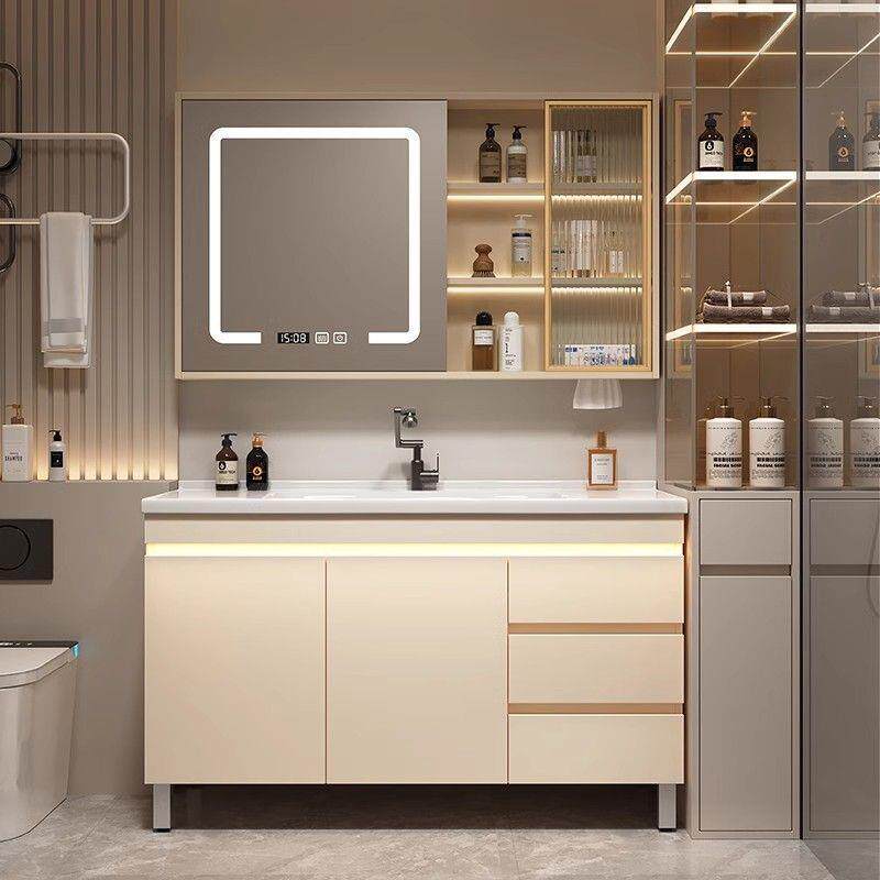 简约现代智能浴室柜组合实木卫生间洗手洗脸洗漱陶瓷一体盆落地式