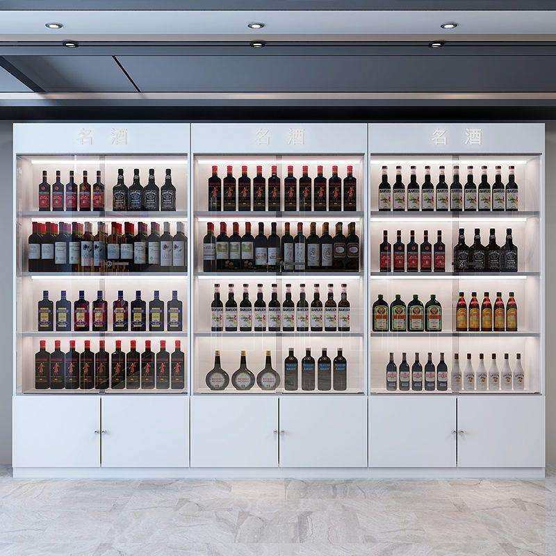 酒柜展示柜商用带锁防尘玻璃门红酒柜超市酒水货架带灯酒庄样品柜