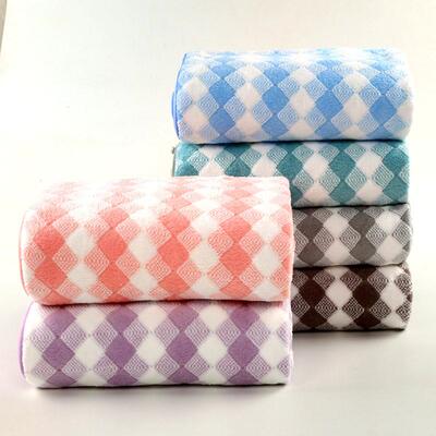 Quick drying towel coral velvet tricolor grid thickened bath