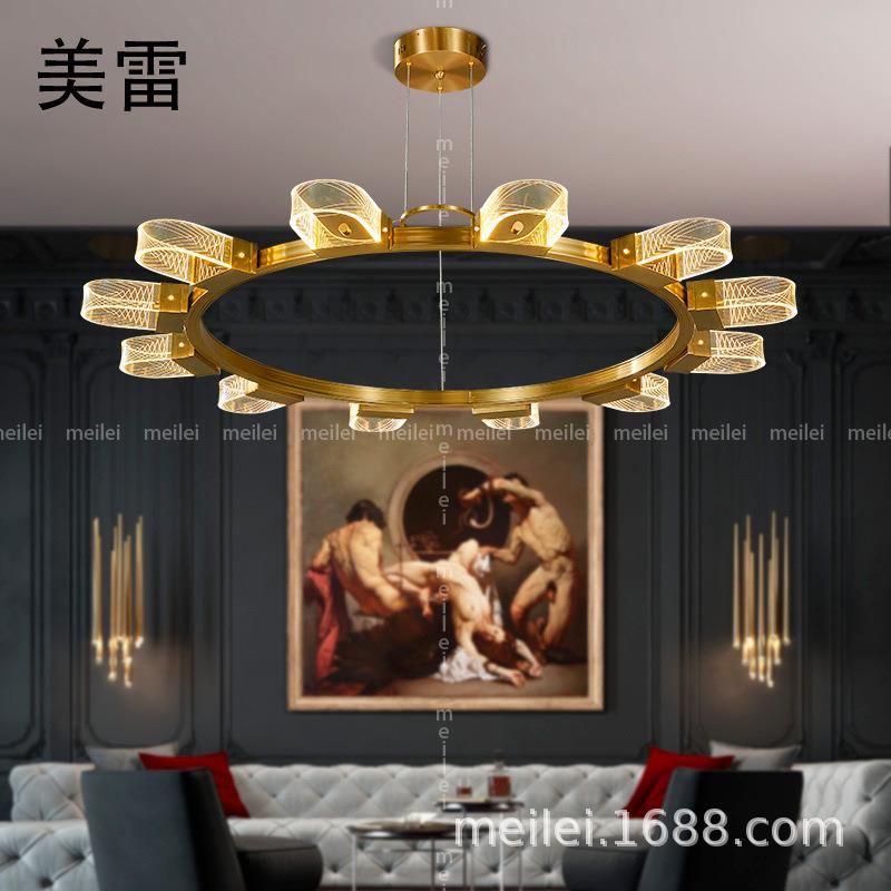 后现代轻奢吊灯圆形客厅灯简约大气铜灯高档餐厅卧室灯饰北欧灯具