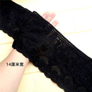 13.5厘米寬黑色純棉刺繡加厚加寬輔料衣服服裝 飾diy 布料花邊裝