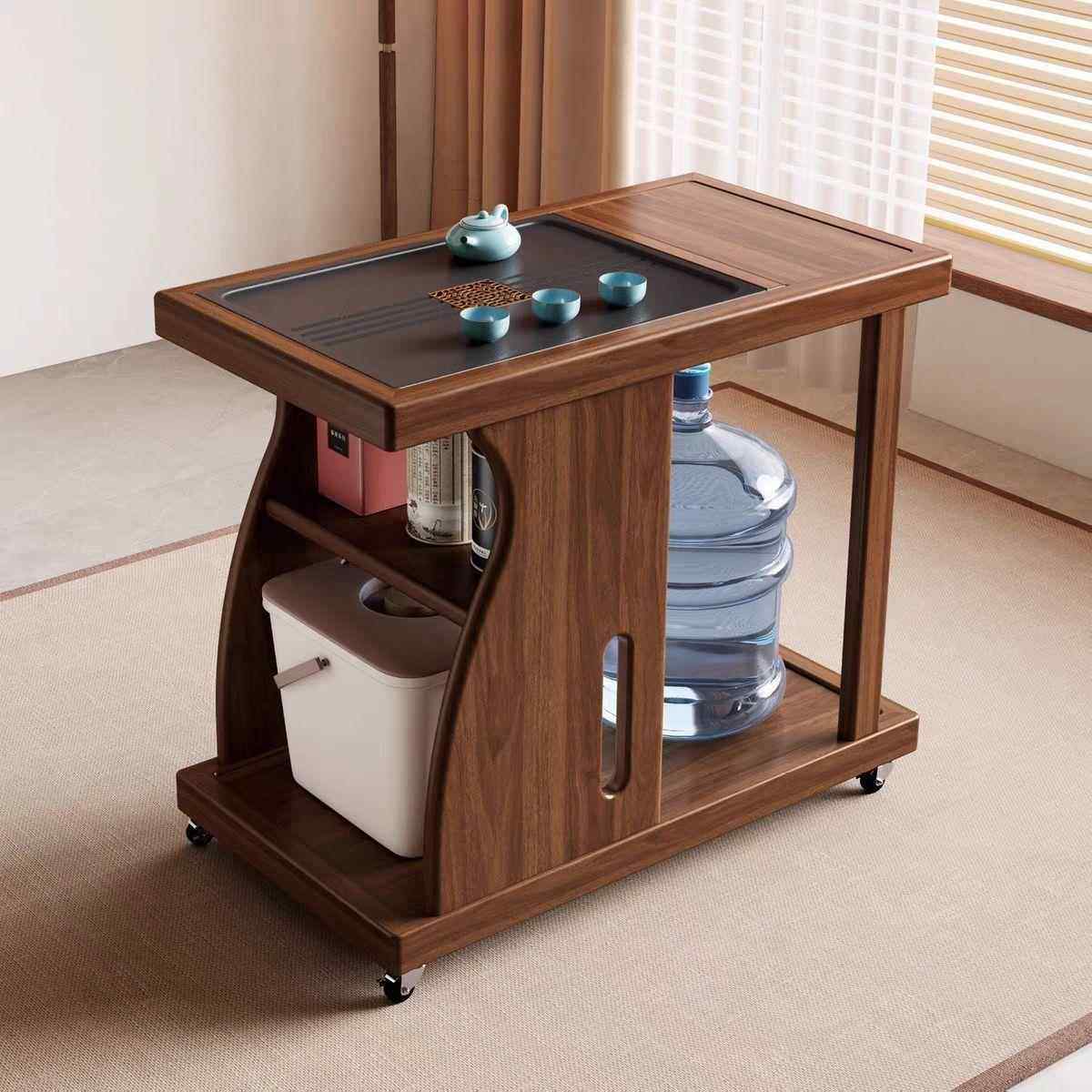 新中式乌金木实木茶桌移动小户型茶几家用茶台阳台水壶一体多功能