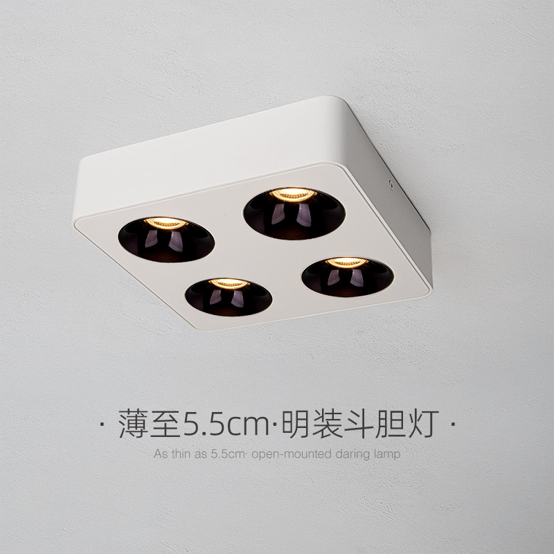 爱斯兰LED全光谱明装筒灯射灯防眩斗胆灯超薄吸顶射灯客厅无主灯
