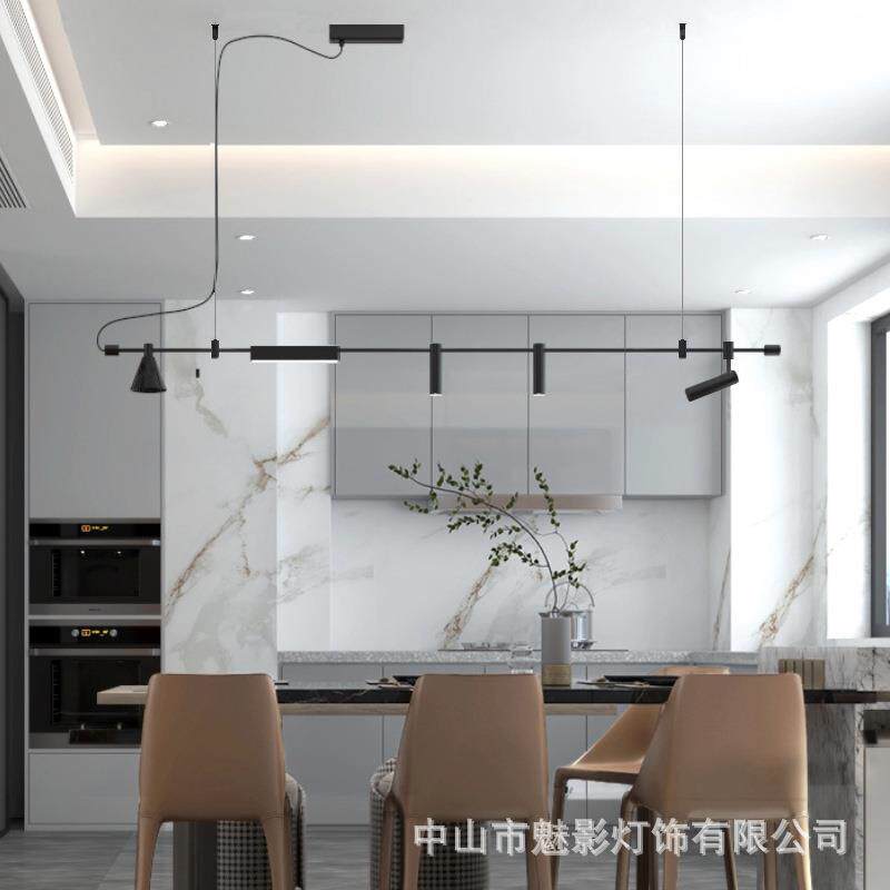 简约创意餐厅吧台岛台设计感艺术吊灯商铺前台工业风黑色长条灯具