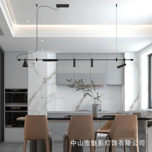 简约创意餐厅吧台岛台设计感艺术吊灯商铺前台工业风黑色长条灯具