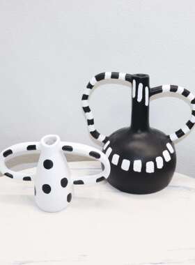 北欧意客黑白波点NBT花器树创脂摆件样板房家居玄关简厅约花瓶装