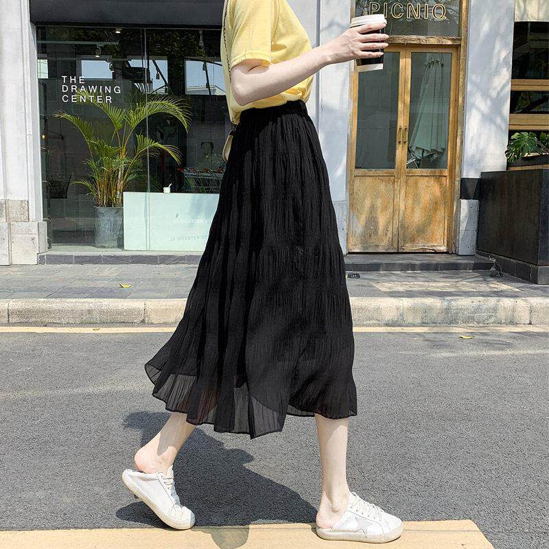 潮牌2026夏季薄款雪纺半身裙女小个子中长款垂感高腰a字网纱长裙