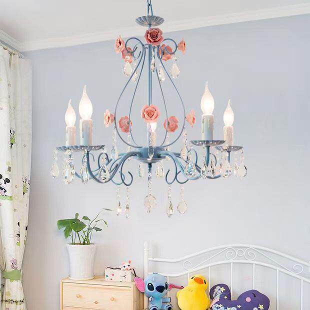 田园粉色少女卧室水晶灯欧式儿童公主房浪漫北欧客厅餐厅轻奢吊灯
