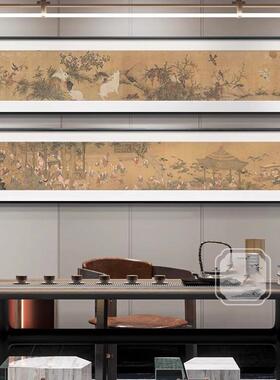 百子图客餐厅横长条装饰古画茶室书房背景墙挂画新中式国风壁画