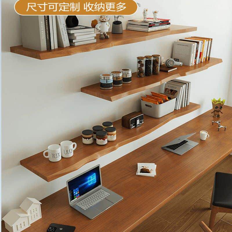 一字隔板壁挂书架层板展示鞋架摆放收纳层架木制悬空墙上置物架厨