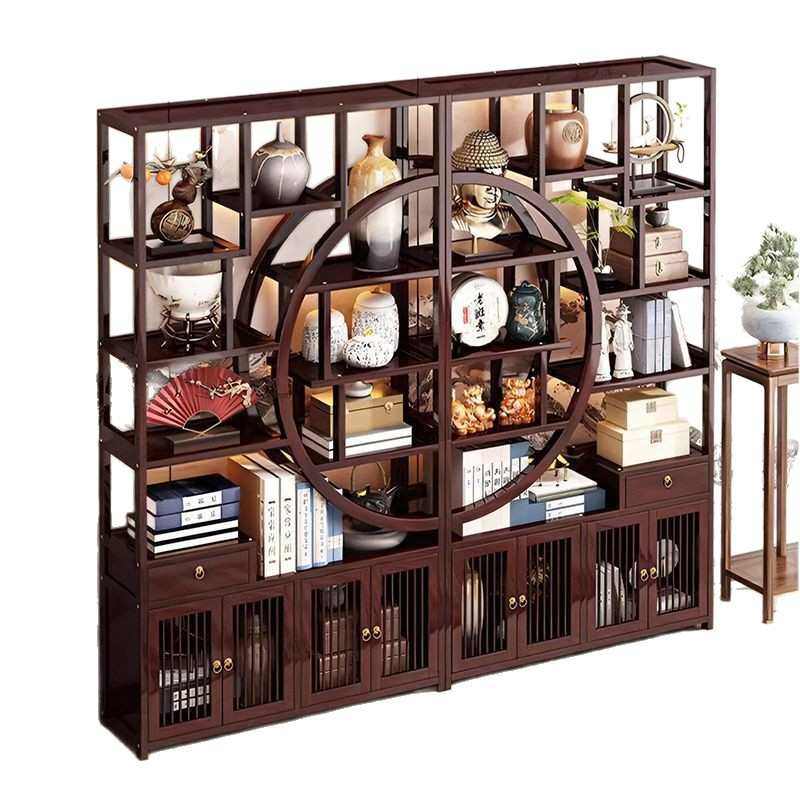 博古架实木新中式茶叶架办公室展示柜客厅多宝阁隔断