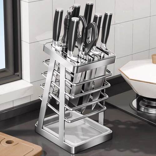 新款不锈钢菜刀架置物架多功能家用台面菜刀具刀座收纳层架子1366