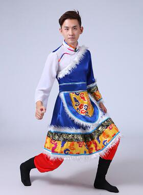正品新款藏演出蓝色舞服男蹈服装元旦成人少数民族风舞台表演服族