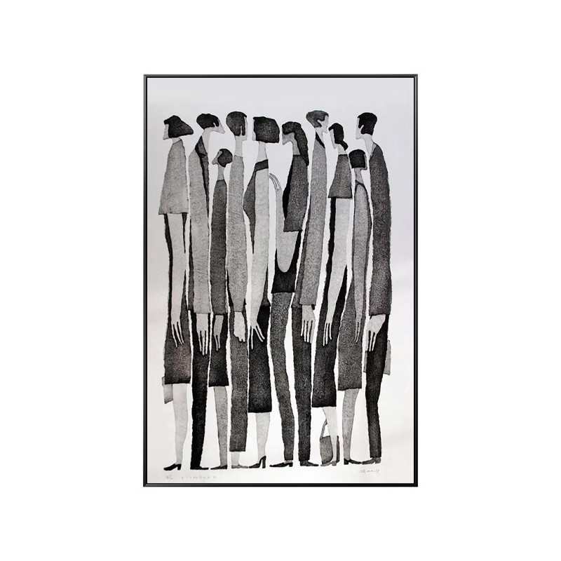挂画定制现代简约高级感客厅玄关壁画黑白灰样板房酒店工装装饰画图片