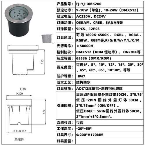 不锈钢面可调地埋灯LED12W18W24W嵌入式射灯别墅园林庭院市政广场
