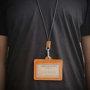 手工复古卡包植鞣头层牛皮工作牌证件套胸卡出入工作证公交卡套