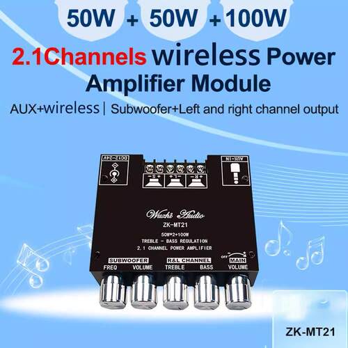 Zk-Mt21 2.1通道蓝牙5.0数字功率放大器模块100W+2*50W低音炮音频