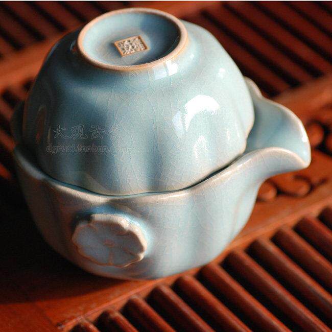 大观汝瓷茶具朱家汝窑中式风格快客壶 手工汝瓷一壶一杯原产地汝
