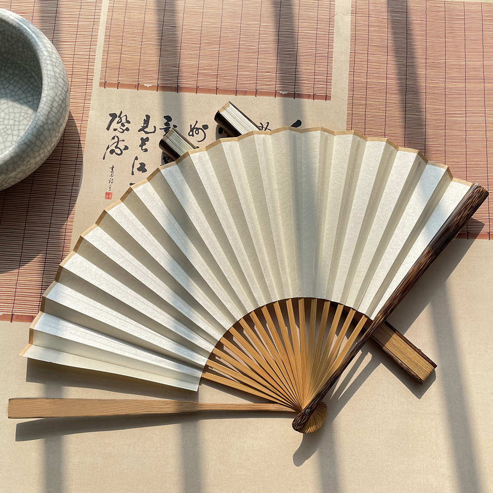 689寸棕竹宣纸折扇可题字文玩扇子空白纸扇子国风折扇男扇礼品扇