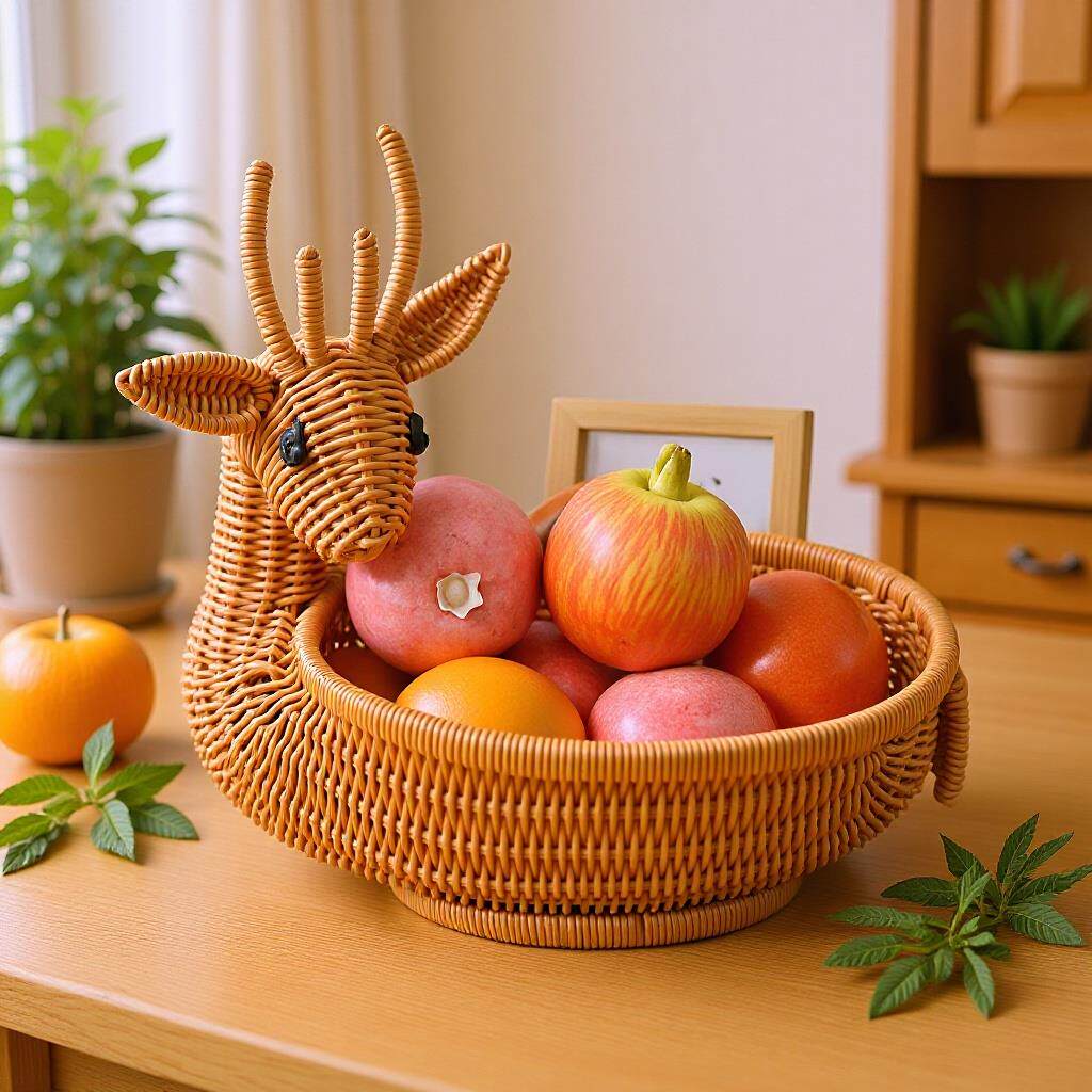 新品创意手工仿藤编织藤篮儿童玩具水果篮零食干果卡通动物收纳篮