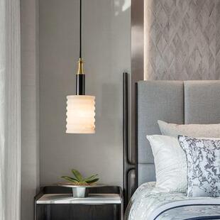 全铜单头西班牙云石小吊灯现代新中式简约轻奢卧室床头吧台餐厅灯