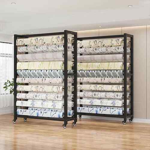 纺织布料面料展示架移动带轮家纺布卷布样吊卡货架皮革桌布塑料膜