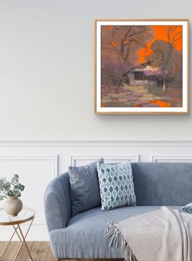 重庆美术协会会员油画丁廷华《金秋》限量版画餐厅背景新中式挂画