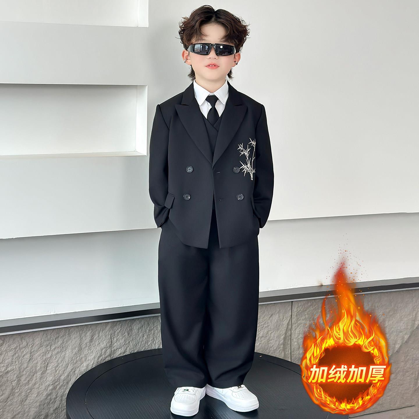 加绒款男童西装套装秋冬新款2026儿童中式西服男孩演出服花童礼服