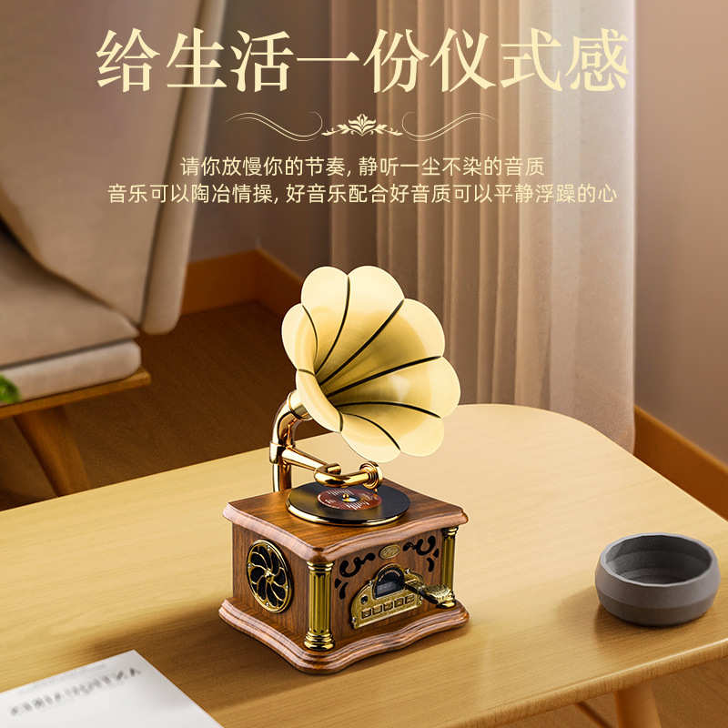 黑胶唱片机造型 迷你留声机复古蓝牙音箱家具摆件爆款大功率音箱