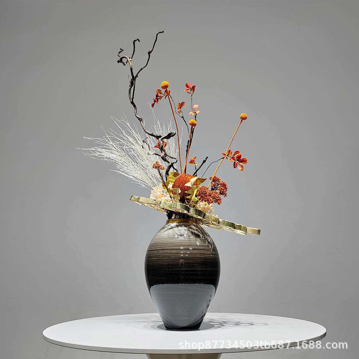 新中式仿真花艺售楼处酒店客厅茶几玄关餐桌装饰品展厅桌面摆件设