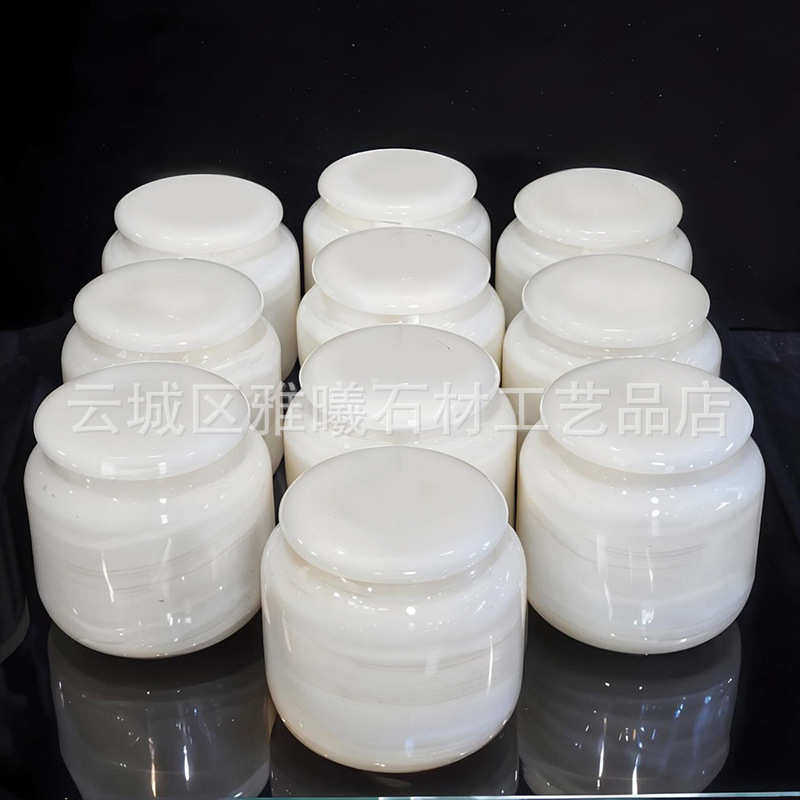 天然玉石茶叶罐精品高档摆件密封储存罐办公家用茶室中式装饰礼品