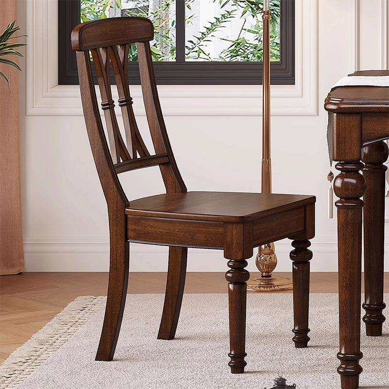 美式全实木餐椅休闲椅家用简约饭桌椅子乡村复古餐厅靠背椅餐桌椅
