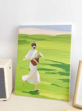 韩风可爱少女油画装饰画电视柜摆件现代简约挂画卧室桌面拍照背景
