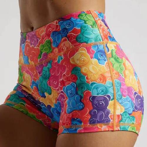 Cartoon printed shorts, high waisted sports, fitness,
