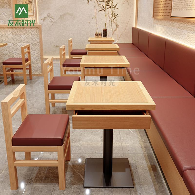 桌连锁快餐店椅实木餐桌螺YOMU-146蛳粉肉拌店烤带抽屉桌饭子方桌