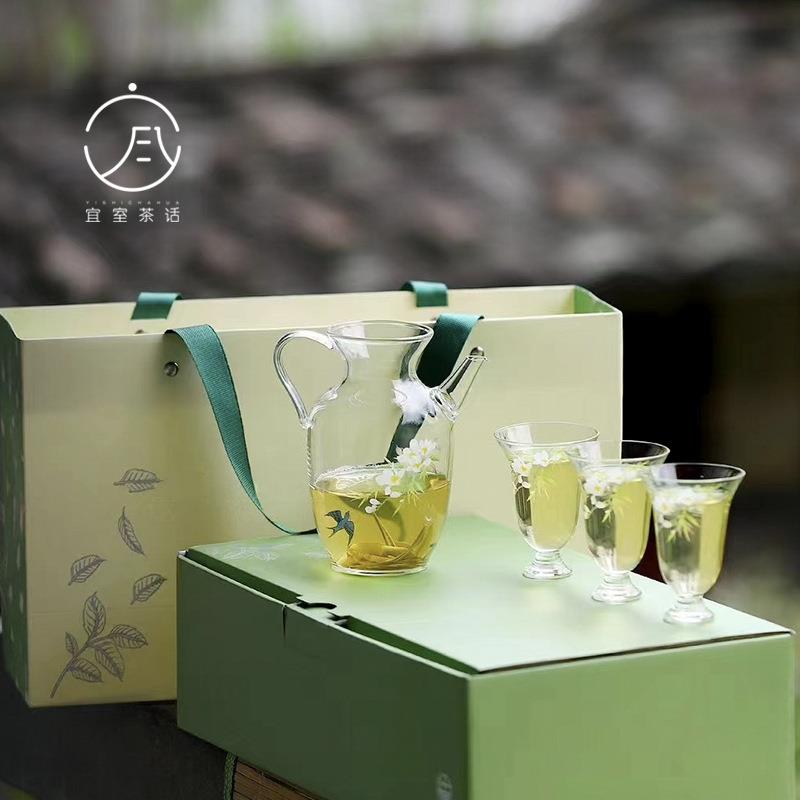 宜室茶话仿宋玻璃茶壶手执壶茶具套装绿茶专用泡茶器一壶三杯套组