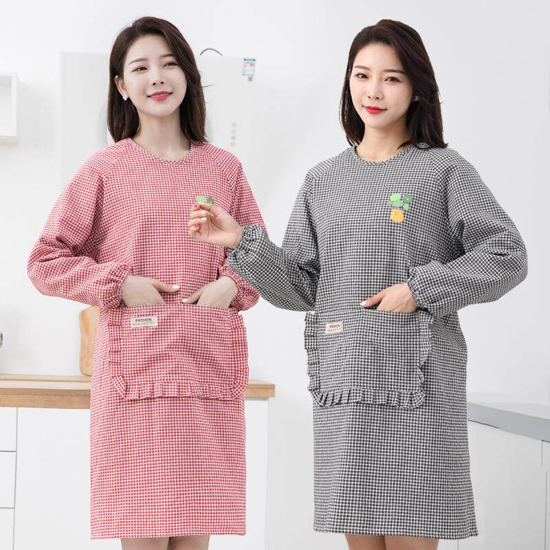 围裙厨房家用做饭成人短款纯棉罩衣长袖防油时尚上班正穿工作服女