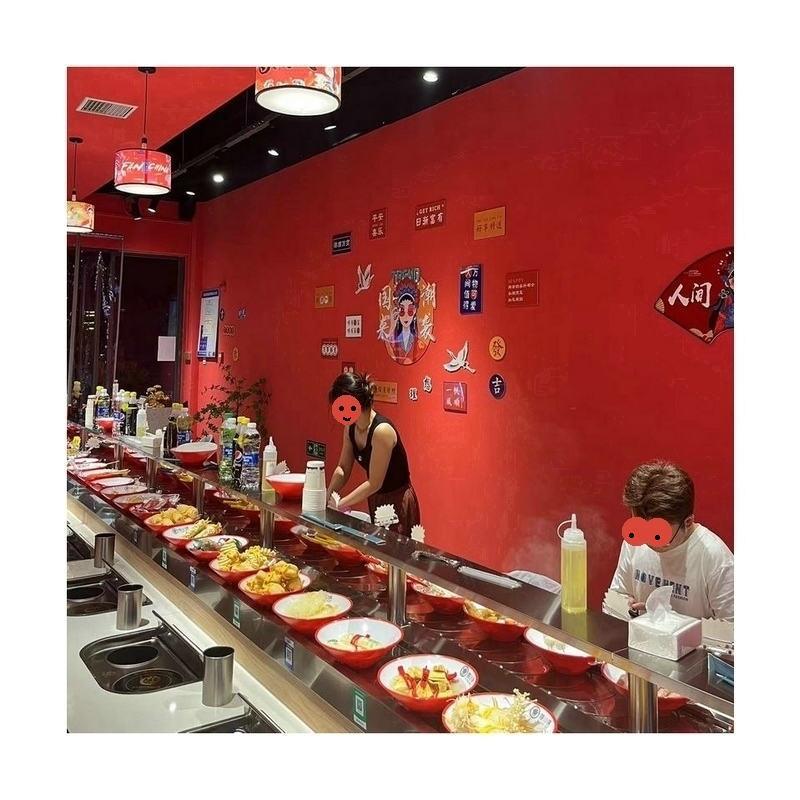 工厂旋转轨道小火锅设备全套商用一体式转转小火锅传送带餐桌设备