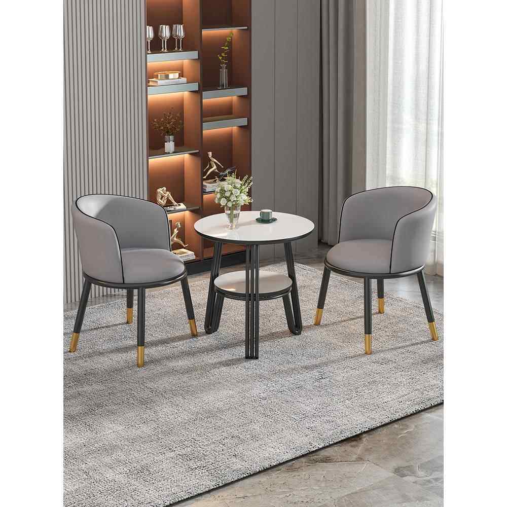 阳台接待洽谈一桌两椅组合休闲椅子茶桌简约奶茶店小圆桌椅三件套